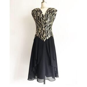 Vintage Gold and Black John Roberts FORMAL 1980s Dress